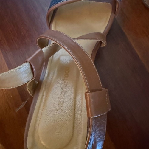 Kalogirou leather platform sandals used, tan with denim detail