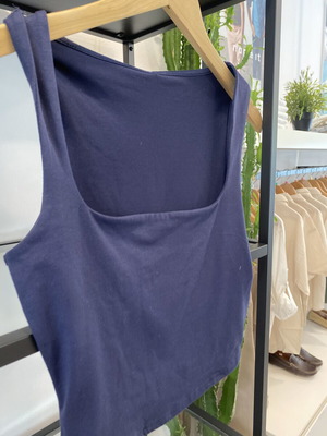 Blue top with square neckline, butter fabric, like new