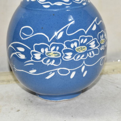 Handmade ceramic decorative jug like new, blue with floral design