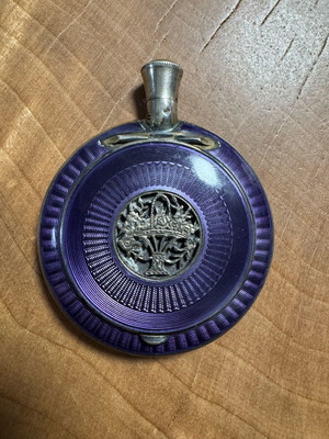 Antique Purple Enamel & Sterling Austrian Gouache Perfume Flask σαν καινούργιο