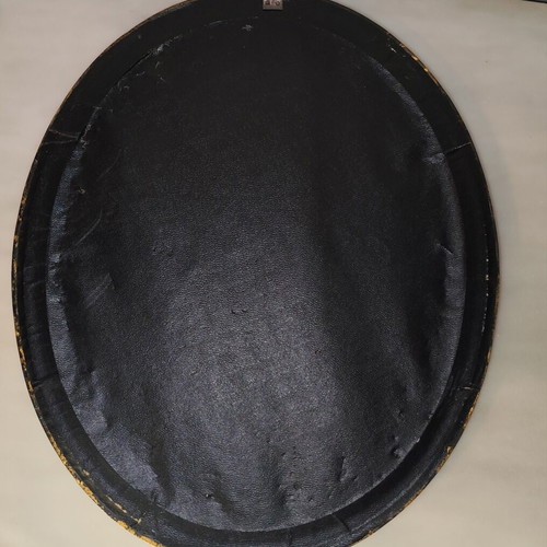 Oval vintage painting on canvas with golden frame used