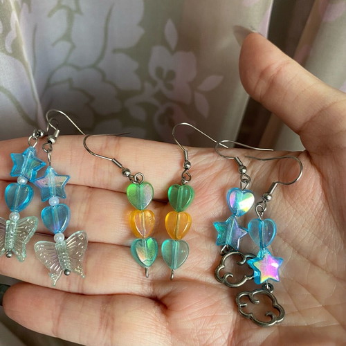 Handmade earrings pack new with stainless steel hooks multicolor, silver