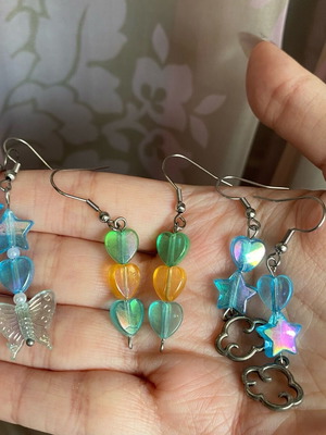 Handmade earrings pack new with stainless steel hooks multicolor, silver