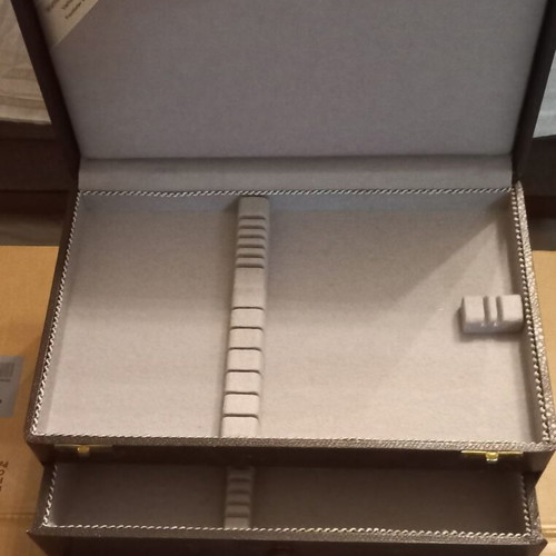 Cutlery case used, brown with gray velvet lining