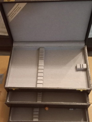 Cutlery case used, brown with gray velvet lining
