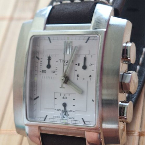 Tissot TXL Quadrato Chronograph Tank watch used, sapphire crystal, stainless steel