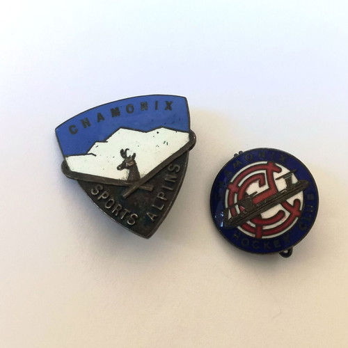 Set of sports enamel pins used from Chamonix, France