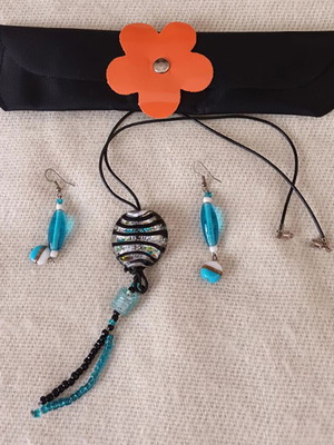 Bohemian style handmade necklace new with black cord and beads