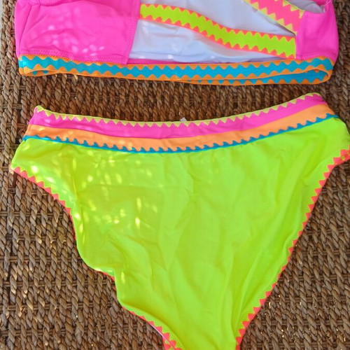 Shein bikini with high-waisted slip fluo, new, pink multicolor