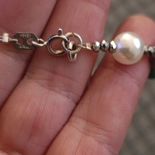 Handmade bracelet new with pearls, nephrite stones and silver clasp 925