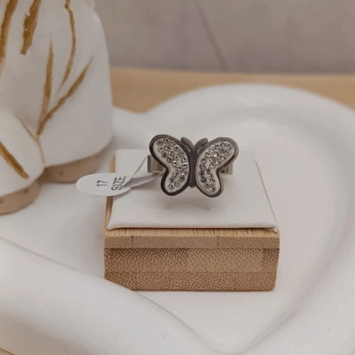 Steel ring with butterfly new, silver size 16 to 19