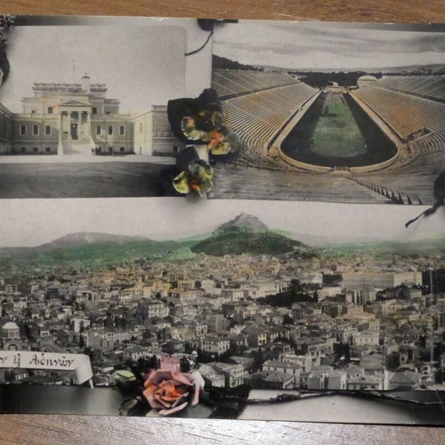 Athens city souvenir colored postcard used