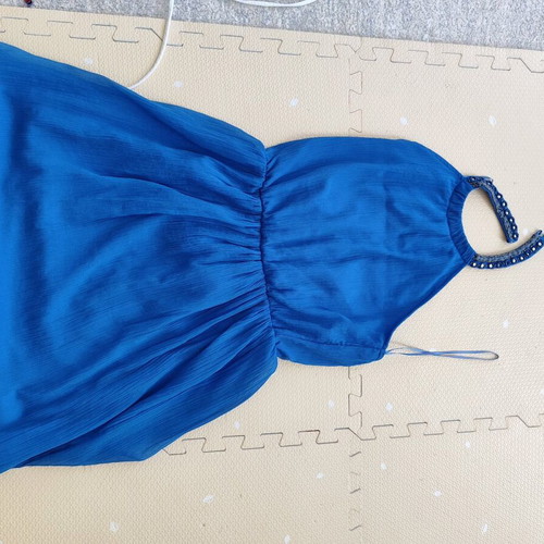 Zara dresses like new, blue satin with fruit print and puff sleeves, blue tie neck, white with lace-up back