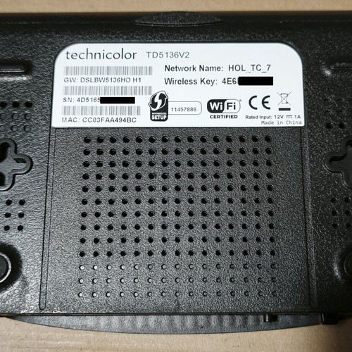 Technicolor TD5136v2 ADSL/ADSL2+ modem router used with HOL logo