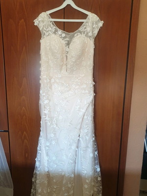 Luxury wedding dress A-Style new, lace with impressive train, beige