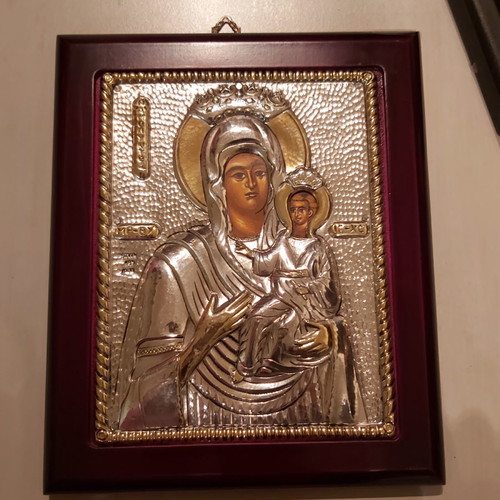 Icon of Panagia Anagennisis and Christ wall silver 950° and genuine iconography
