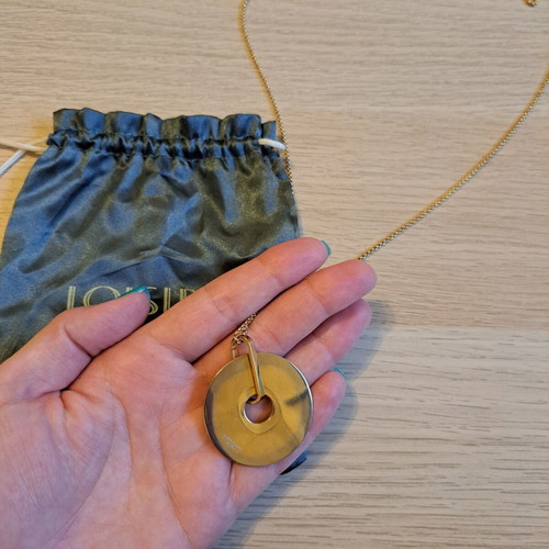 Loisir long necklace 42cm chain with black pendant gold-plated steel like new