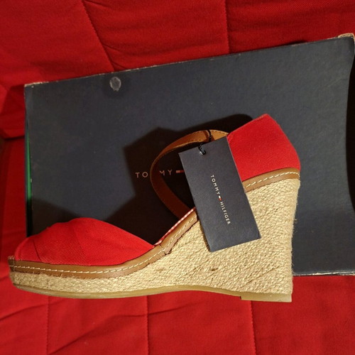 Tommy Hilfiger wedges new, red with straw and leather details