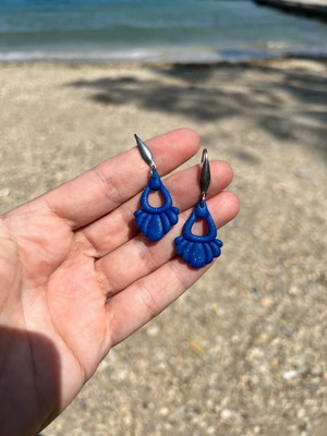 Handmade earrings from polymer clay and steel new, blue