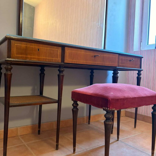 Vintage dressing table used with mirror, stool and two nightstands