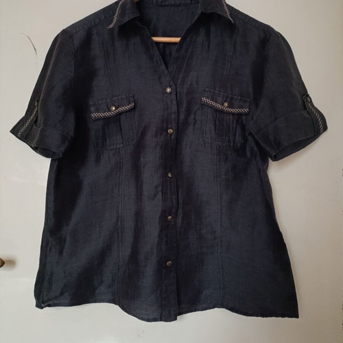 Basler linen shirt like new, chocolate brown, embroidered details