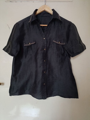 Basler linen shirt like new, chocolate brown, embroidered details