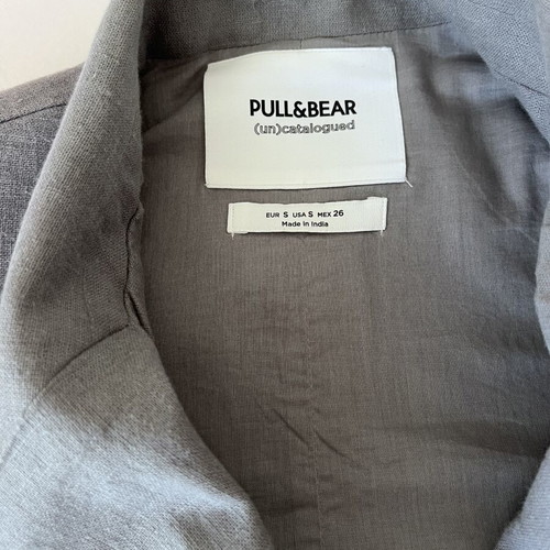 Pull & Bear cropped jacket, grey linen look, 100% cotton