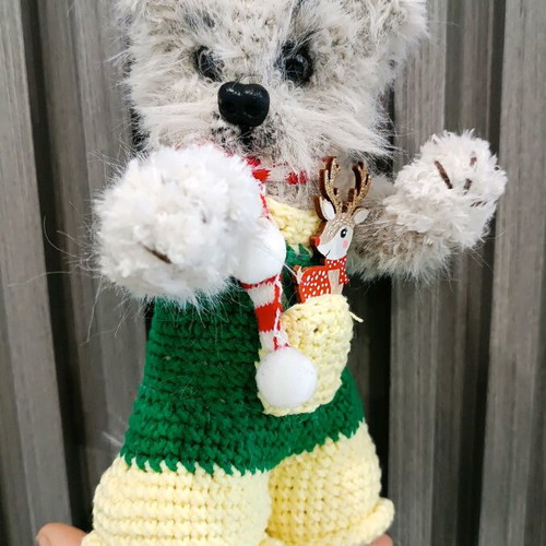 Handmade knitted cat toy new, 18cm with movable paws and head