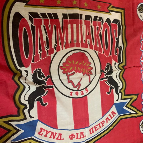 Olympiakos flag used, championship 1995, fabric 1.40x0.98 m