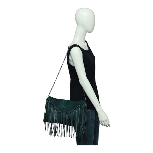 Wings shoulder bag green python leather with fringes used