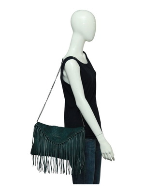 Wings shoulder bag green python leather with fringes used