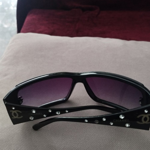 Chanel Vintage Sunglasses C.106/80 Black with Rhinestones and CC Logo like new