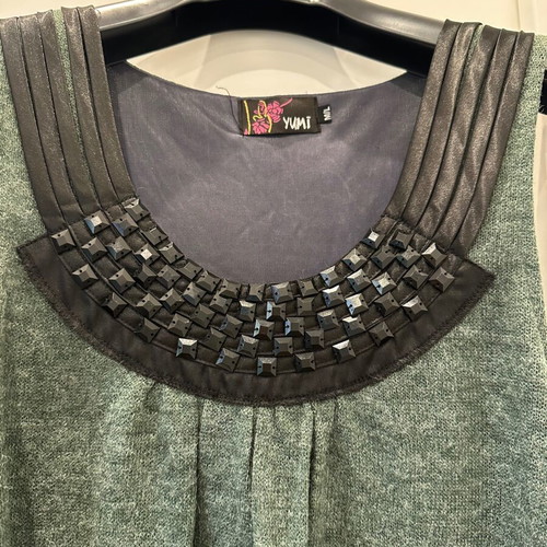Dress with jewel detail on neckline like new, green and black, small-medium