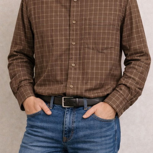 Marks & Spencer men's brown checkered long-sleeve shirt used