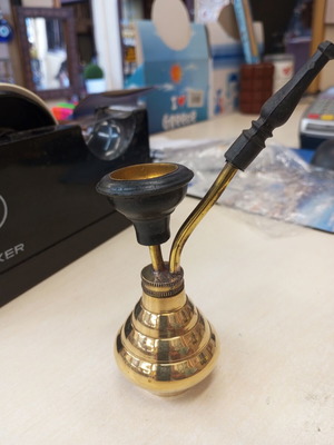 Vintage brass decorative hookah with pipe 13 cm like new