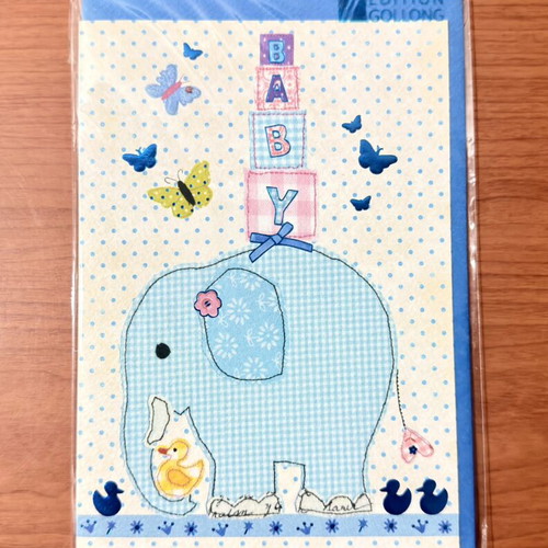 Embossed 3D Baby Greeting Card with Elephant and Blocks