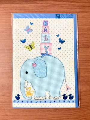 Embossed 3D Baby Greeting Card with Elephant and Blocks