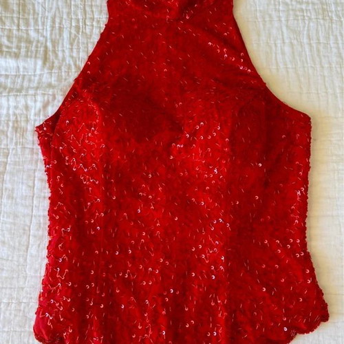 Raxevsky Exclusive Vintage Red Beaded Sequin Halter Top Size S like new