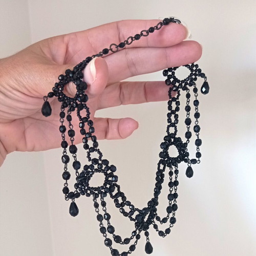 Gothic Romantic Choker Necklace new, black beads