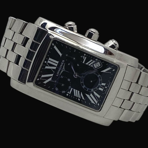 Longines χρονογράφος ανδρικός ατσάλινος σαν καινούργιος, μαύρο και ασημί
