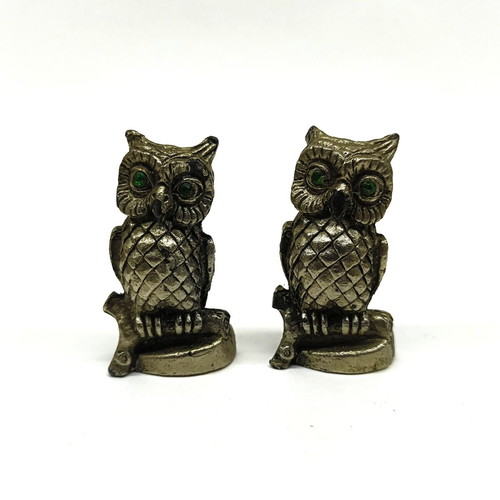 Set of 2 owl paperweights used, metal 5.5 cm