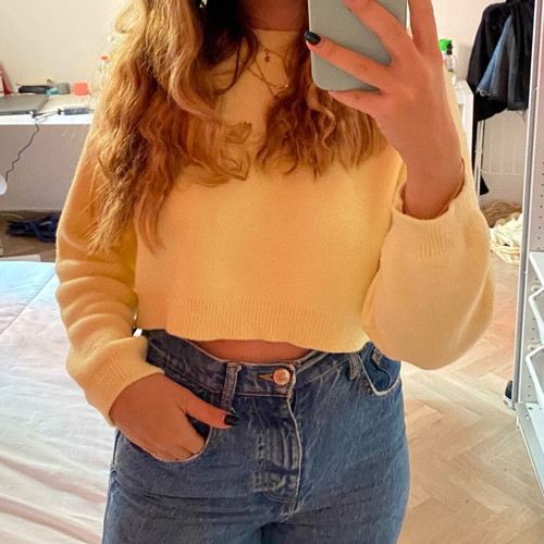 Crop top sweater Zara used, soft fabric, small, beige-yellow