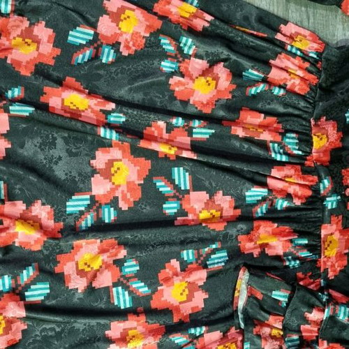 Karavan long dress like new, multicolored, with belt and unique sleeves