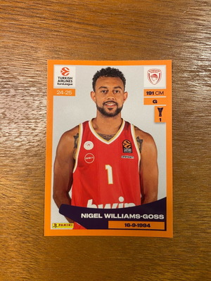 Nigel Williams-Goss Panini Euroleague 2024-25 sticker like new
