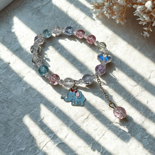 Handmade bracelet with beads "cute elephant" new