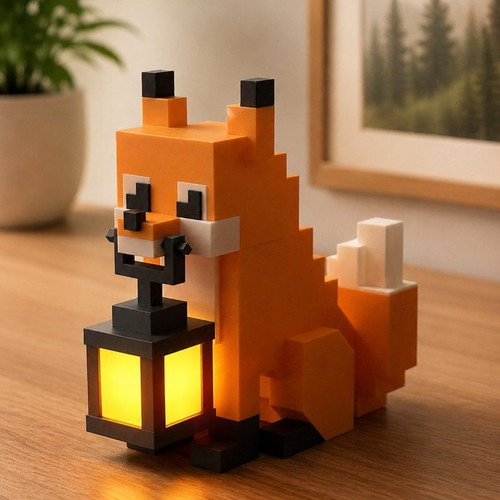 Minecraft-style fox lamp with warm light