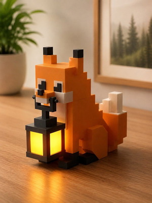 Minecraft-style fox lamp with warm light