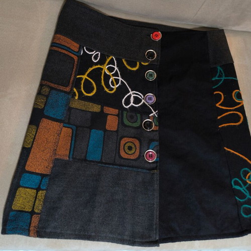 Wool boho patchwork skirt A-line XXL, like new, multicolor gray