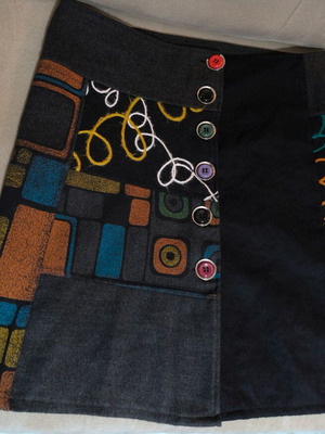 Wool boho patchwork skirt A-line XXL, like new, multicolor gray
