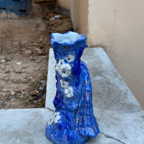 Collectible ceramic peacock vase used with gold details 1959